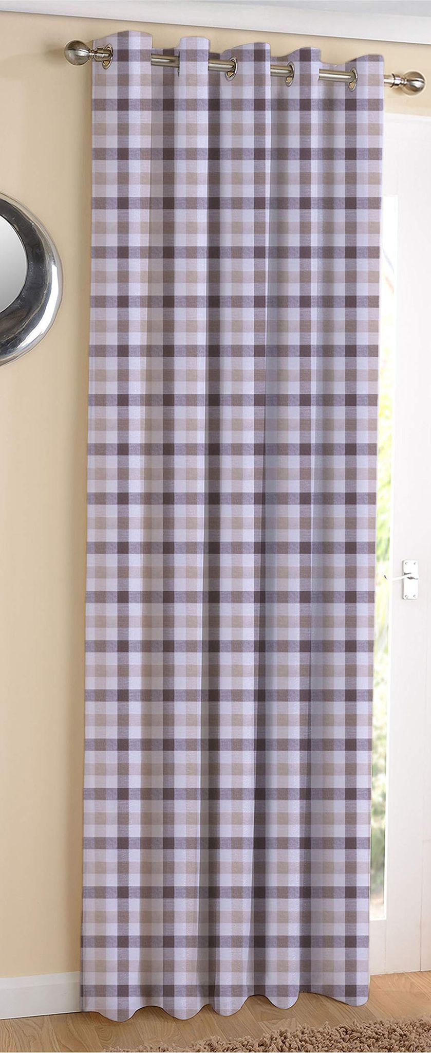 AIRWILL Cotton Lanfrancki Gray Designed Blackout and Room Darkening 5ft Window Curtains Pack of 1 pc. (Checks - Grey,Beige)