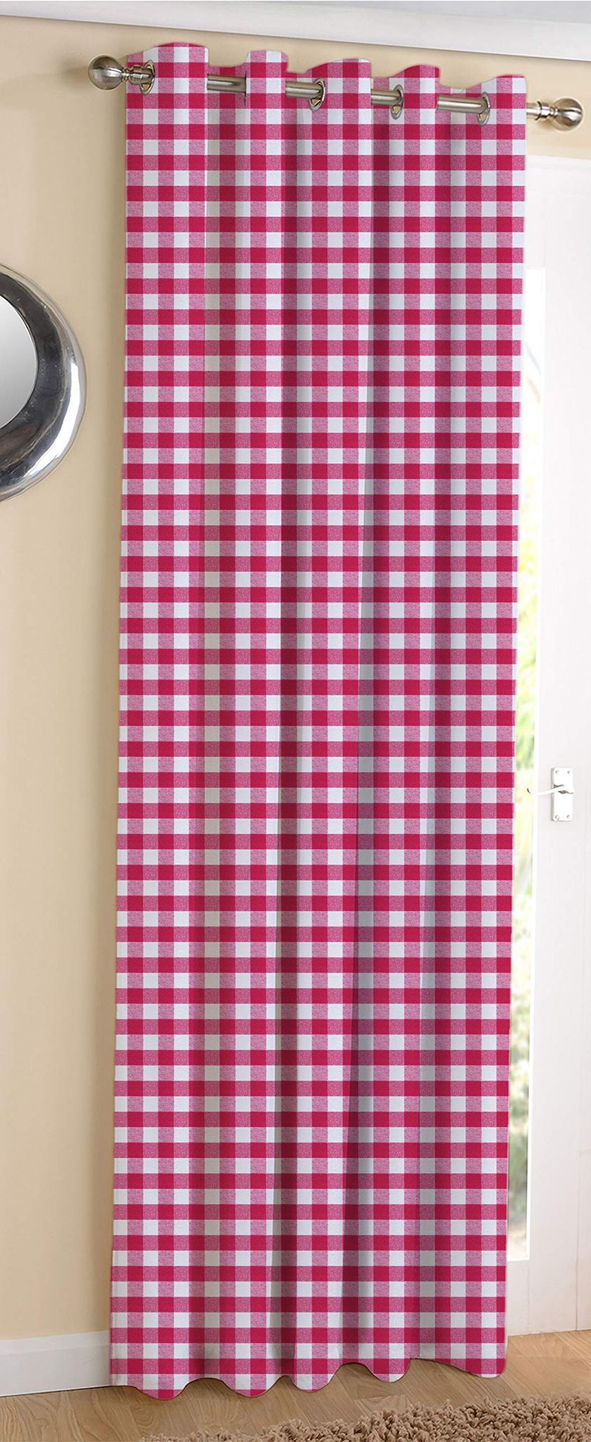 AIRWILL Cotton Gingham Check Pink Designed Checks Blackout and Room Darkening Window Curtain - 5ft, Pink