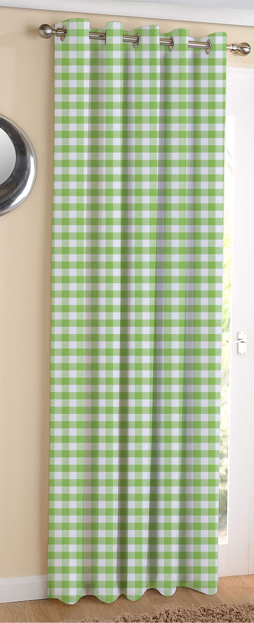 AIRWILL Cotton Gingham Check Green Designed Checks Blackout Room Darkening Window Curtains (4x5ft, Green)