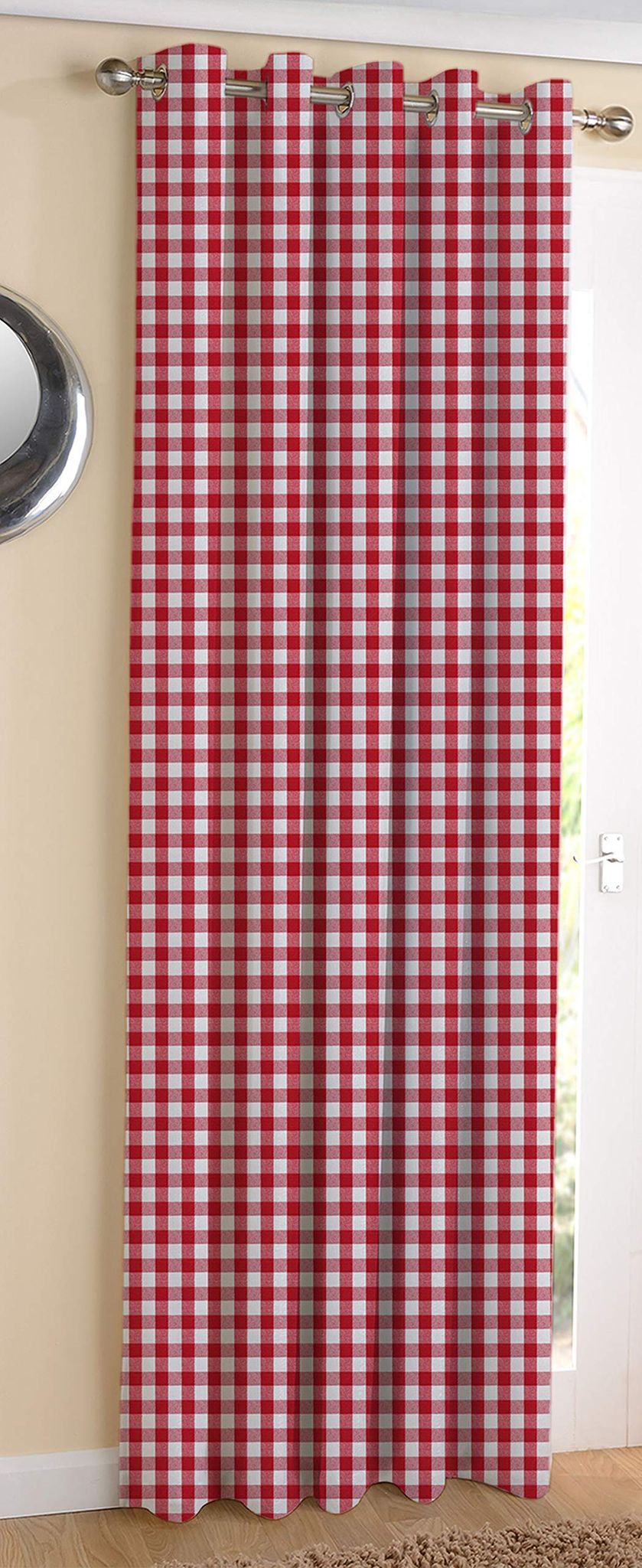 AIRWILL Cotton Gingham Check Red Designed Blackout and Room Darkening 5ft Window Curtains Pack of 1 pc. (Checks - Red)