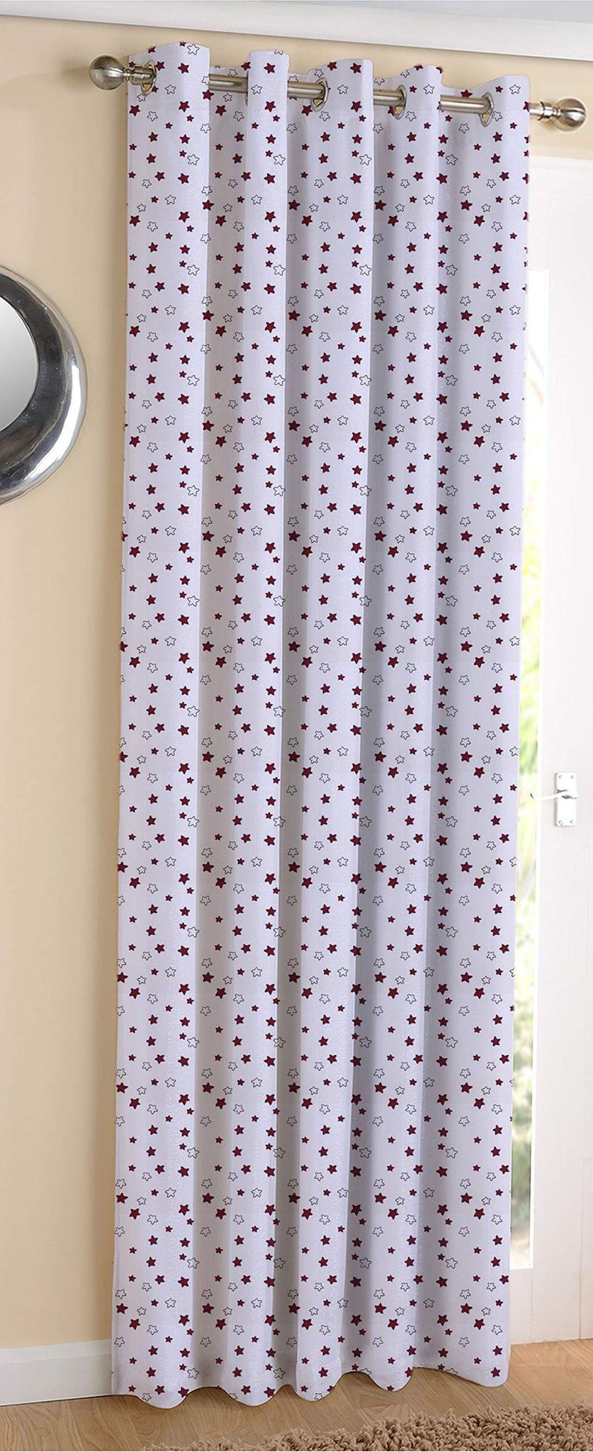 AIRWILL Cotton Ricco Star Designed Blackout and Room Darkening 7ft Door Curtains Pack of 1 pc. (Printed - Maroon)