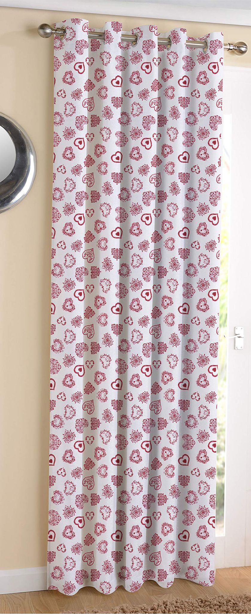 AIRWILL Cotton Red Heart Designed Blackout and Room Darkening 7ft Door Curtains Pack of 1 pc. (Printed - Red)