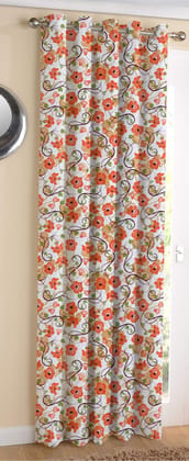 AIRWILL Cotton Orange Flower Designed Blackout and Room Darkening 7ft Door Curtains Pack of 1 pc. (Floral - Orange,Green)