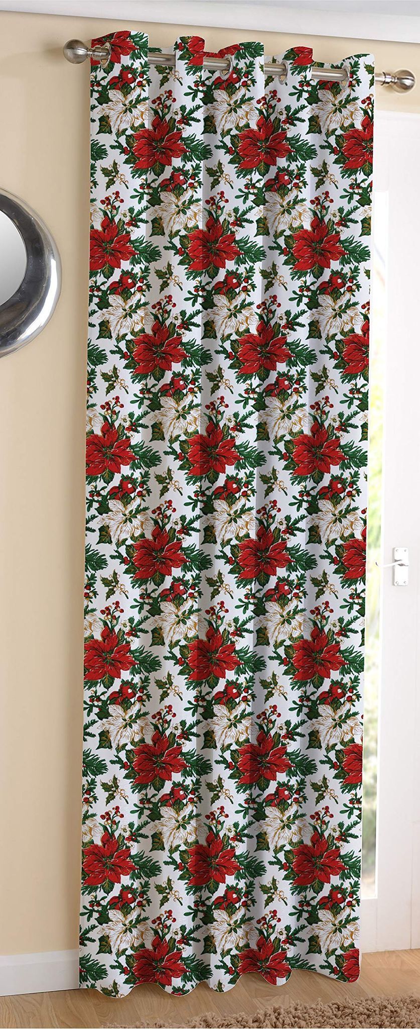 AIRWILL Cotton Maroon Flower Designed Blackout and Room Darkening 7ft Door Curtains Pack of 1 pc. (Floral - Maroon,Green)