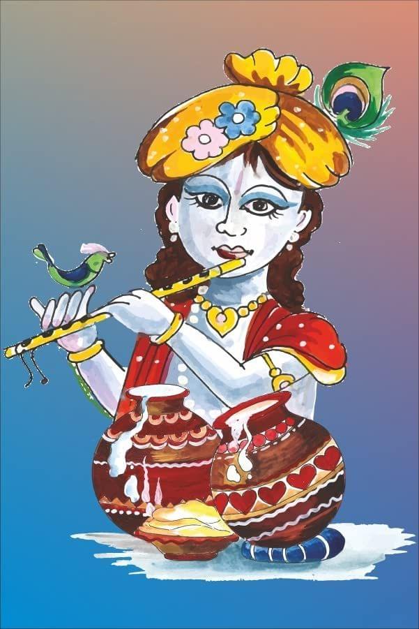 APM Krishna Laminated Wall Sticker for House/Office 12X18 INCHES (WALL4)