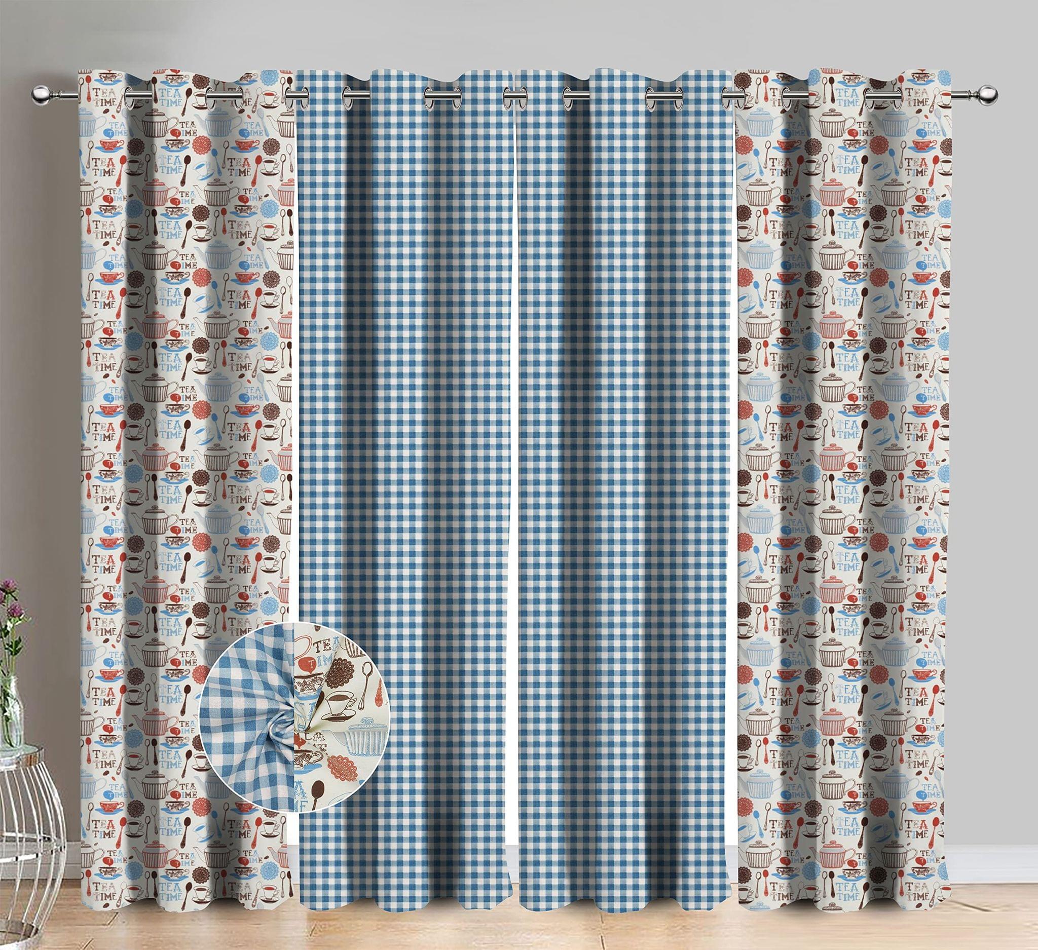 AIRWILL Cotton Blue Pasiley Printed & Solid Pattern Door Curtains 214 / 7ft Length - (Blue, Pack of 4)