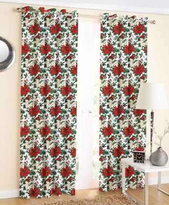 AIRWILL Branded Cotton Designer Flower Printed Door Curtains, Sized 120 cm Width and 210 cm Length (4 ft by 7 ft), Pack of 2 Pieces