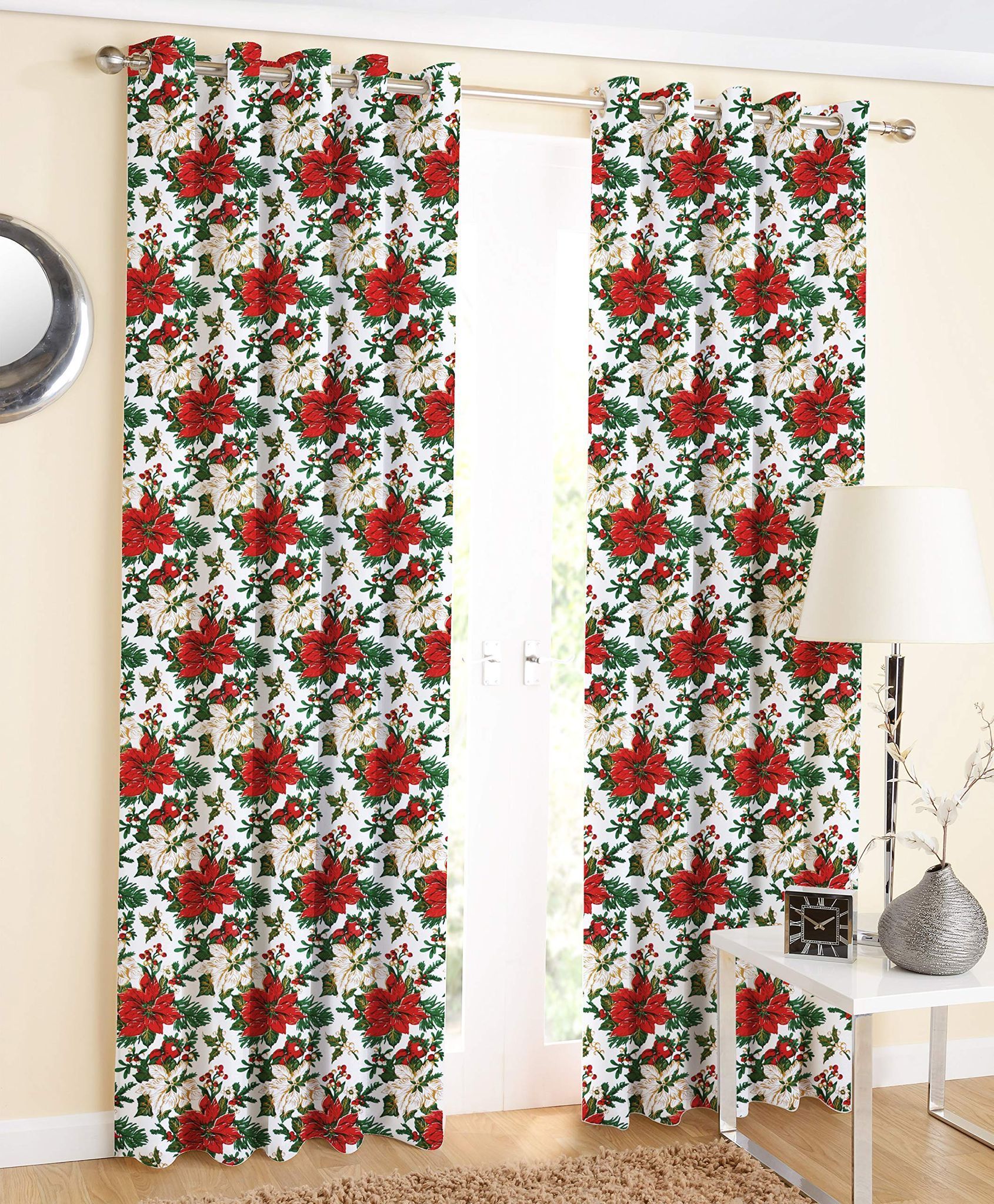 AIRWILL Branded Cotton Designer Flower Printed Door Curtains, Sized 120 cm Width and 210 cm Length (4 ft by 7 ft), Pack of 2 Pieces