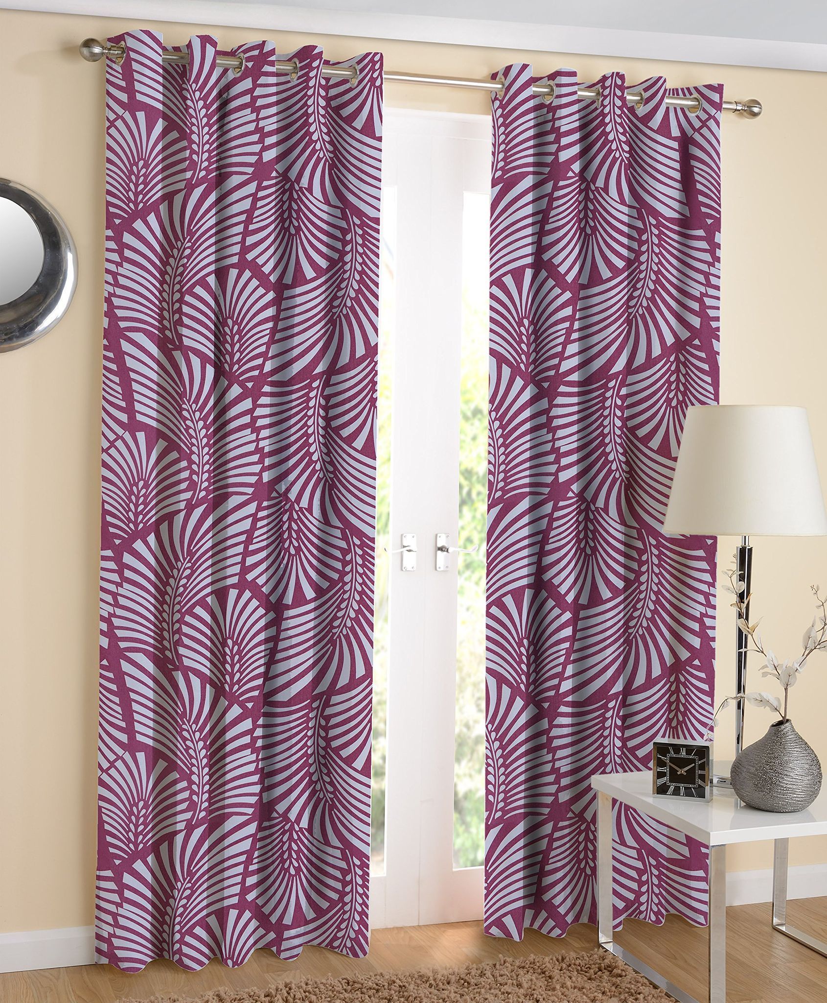 AIRWILL Cotton Print Grommet Door Curtain, 4x7 Ft, Pink/white, Pack of 2