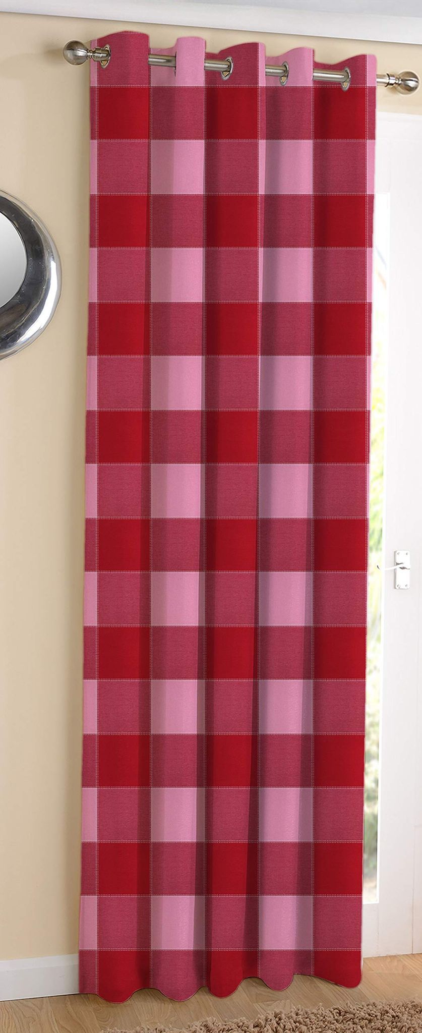 AIRWILL Cotton 4-Way Dobby Red Designed Blackout and Room Darkening 5ft Window Curtains Pack of 1 pc. (Self Design - Red)