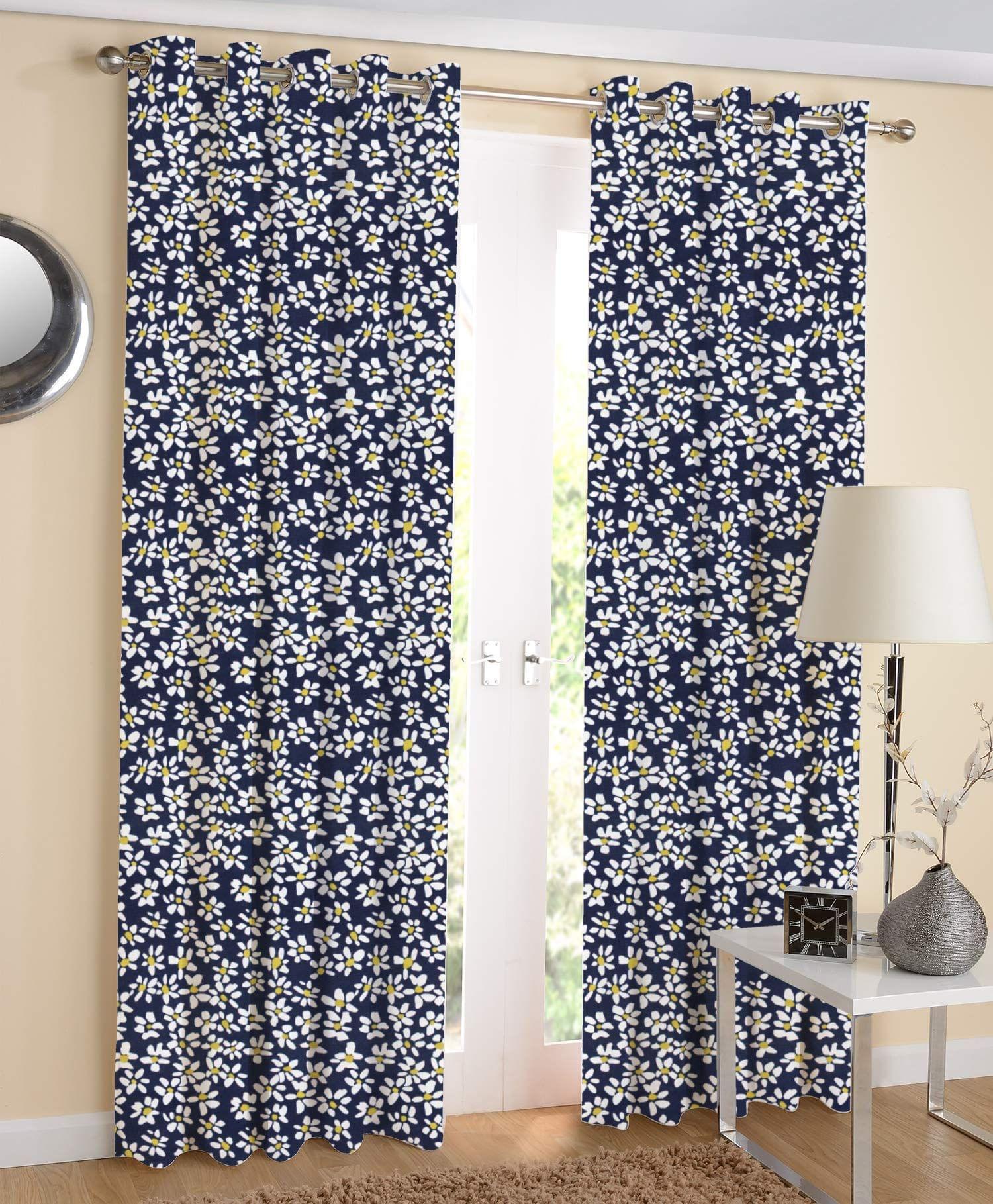 AIRWILL Cotton Self Designed Door Curtains with Eyelet (4 x 7 ft; Multicolour) - Pack of 2 Pieces