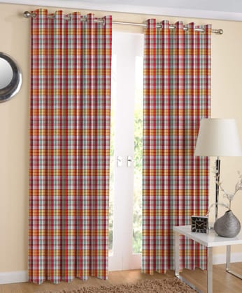AIRWILL Cotton Self Design Eyeleted Door Curtain - Multicolour, Pack of 2 Pieces (Width 4 and 7 ft Length)