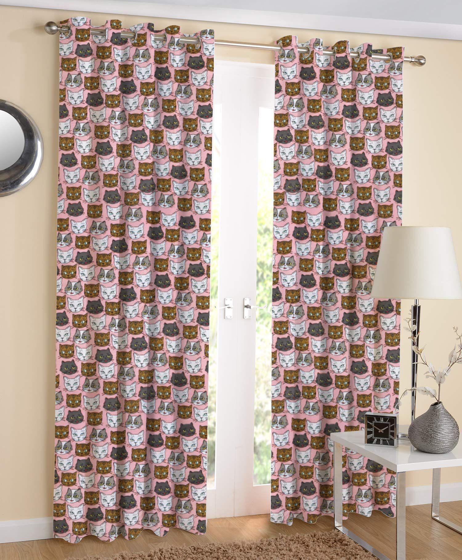 AIRWILL, 100% Cotton Curtains Self Designed with The Size of 4ft in Width and 7ft Length, Eyeleted Door Curtains. Pack of 2 Pieces.