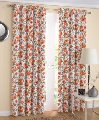 AIRWILL Cotton Floral Door Curtain, 4x7ft, Orange, Pack of 2