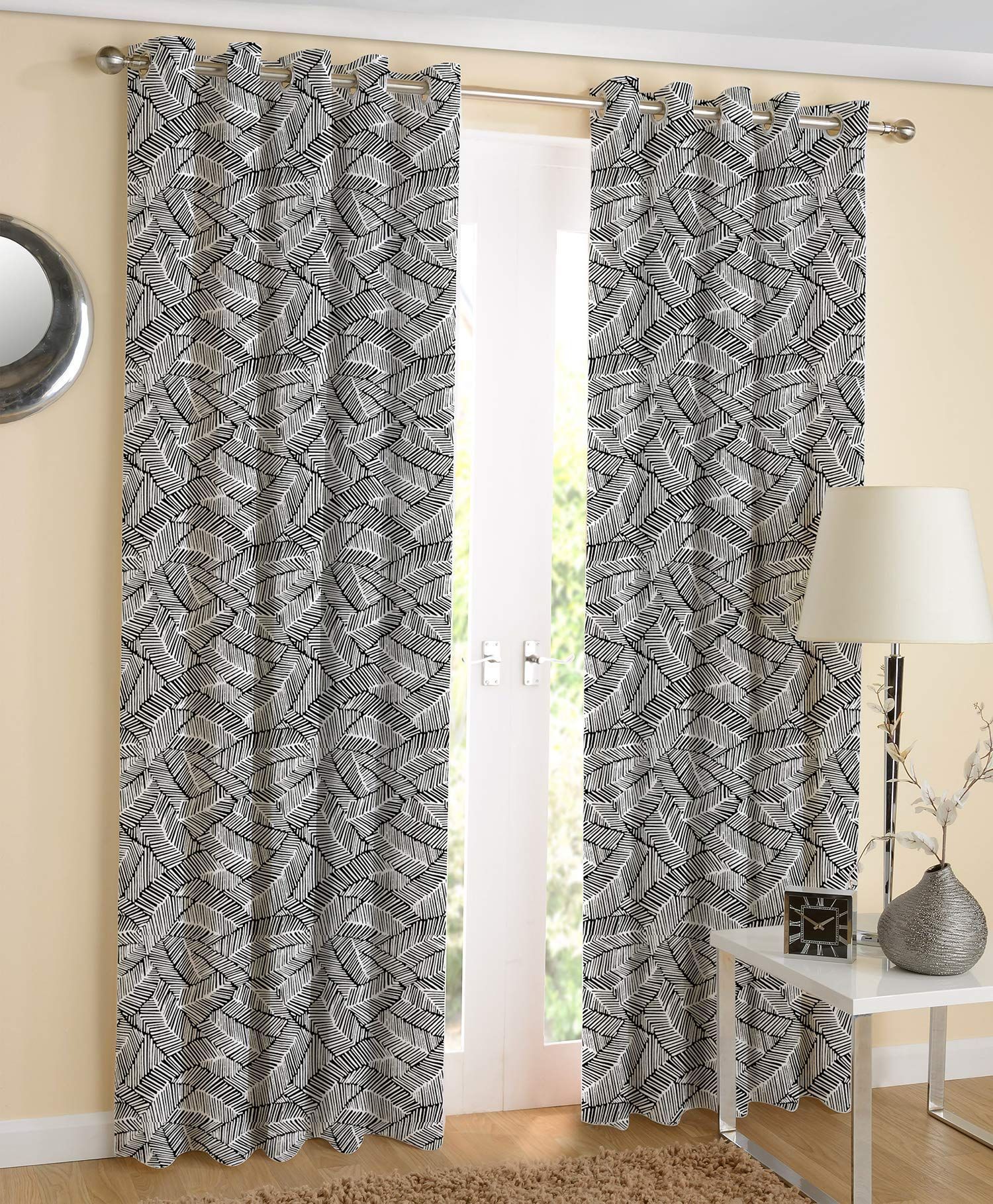 AIRWILL Cotton Eyeleted 7ft Door Curtains (Black) Pack of 2
