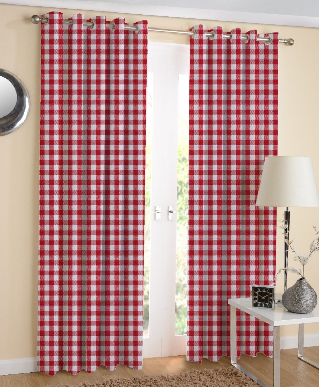 AIRWILL Cotton Printed Door Curtain (120x210 cm, Red/White) -2 Pieces