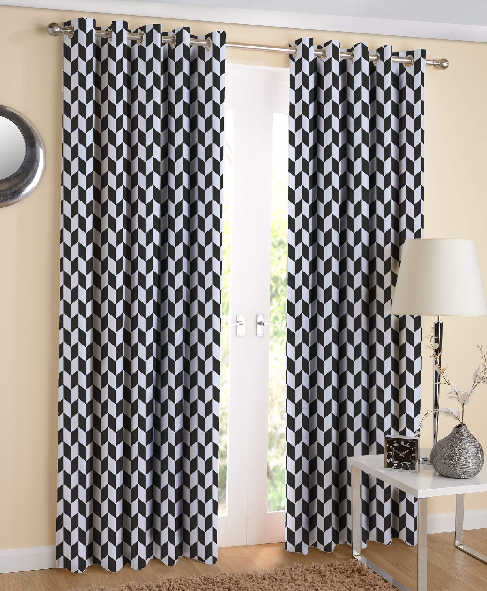 AIRWILL Cotton Eyeleted Door Curtains (Pack of 2, 4x7ft, Black)