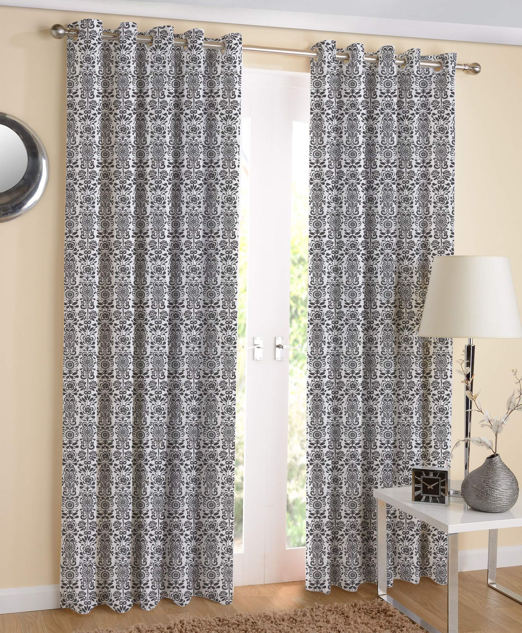 AIRWILL Cotton Eyeleted Door Curtains (7 ft, Grey) -Pack of 2