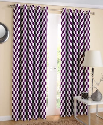AIRWILL Cotton Eyeleted Door Curtains (7 ft, Purple) -Pack of 2