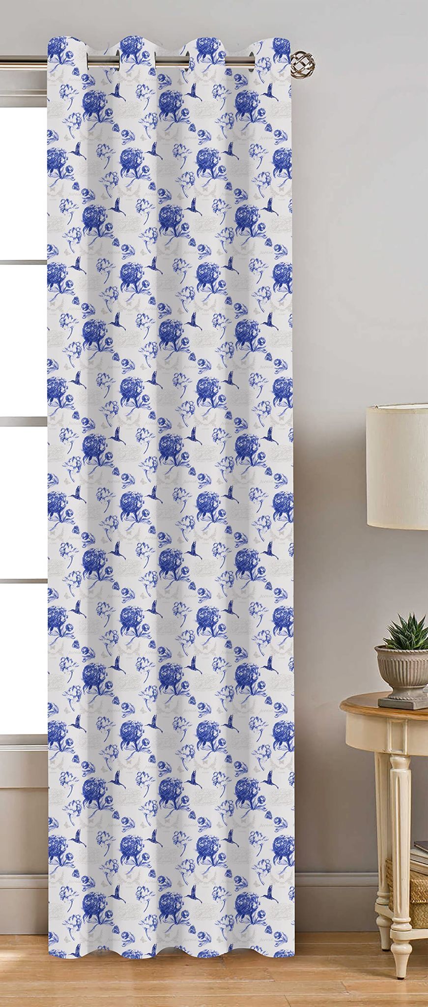 AIRWILL, Cotton Floral Pattern Door - 4x7ft Curtains - (Pack of 1 pc) - Blue
