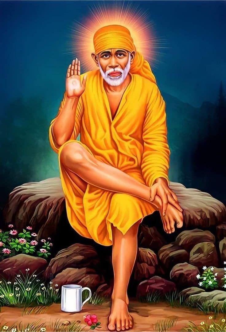 APM SAI Baba Wall Sticker Fully Waterproof Vinyl Sticker self Adhesive for Living Room, Bedroom, Office, Kids Room 12X18 inches (S1)