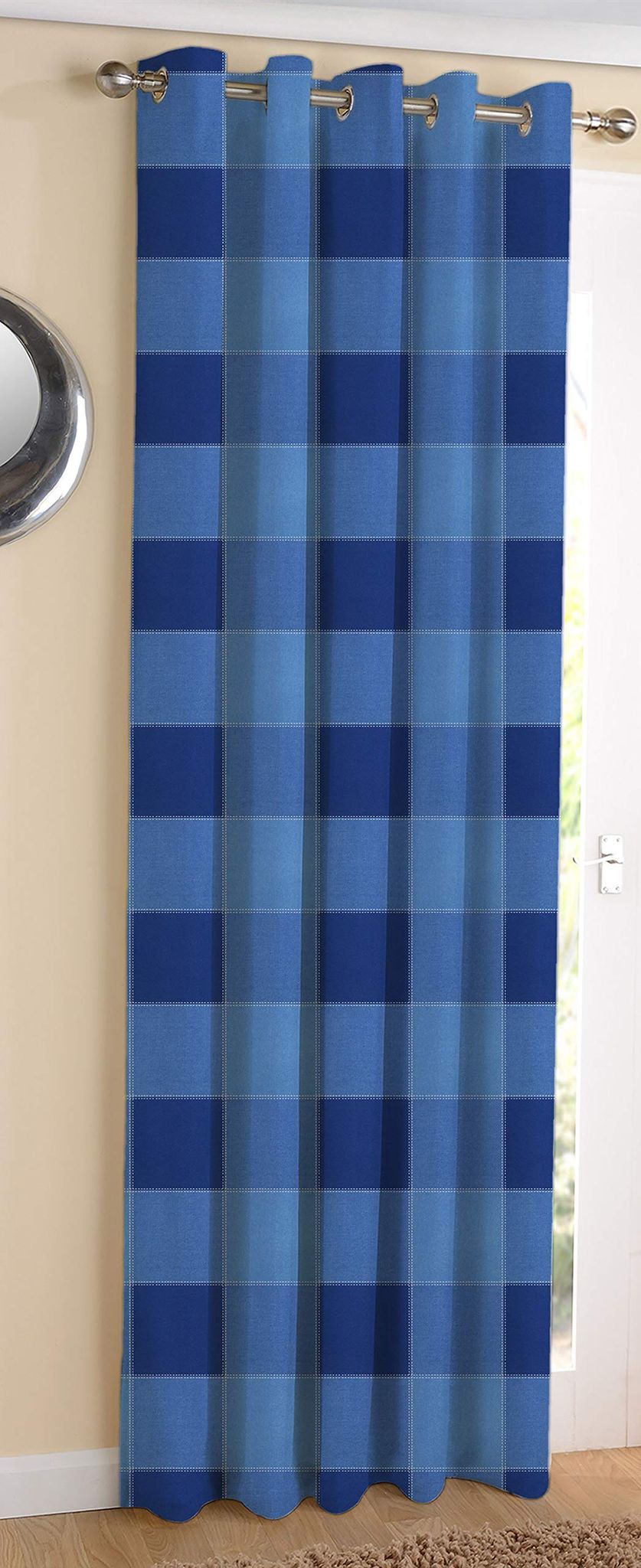 AIRWILL Cotton Designed Blackout and Room Darkening 7ft Door Curtains Pack of 1 pc. (Self Design - Blue)