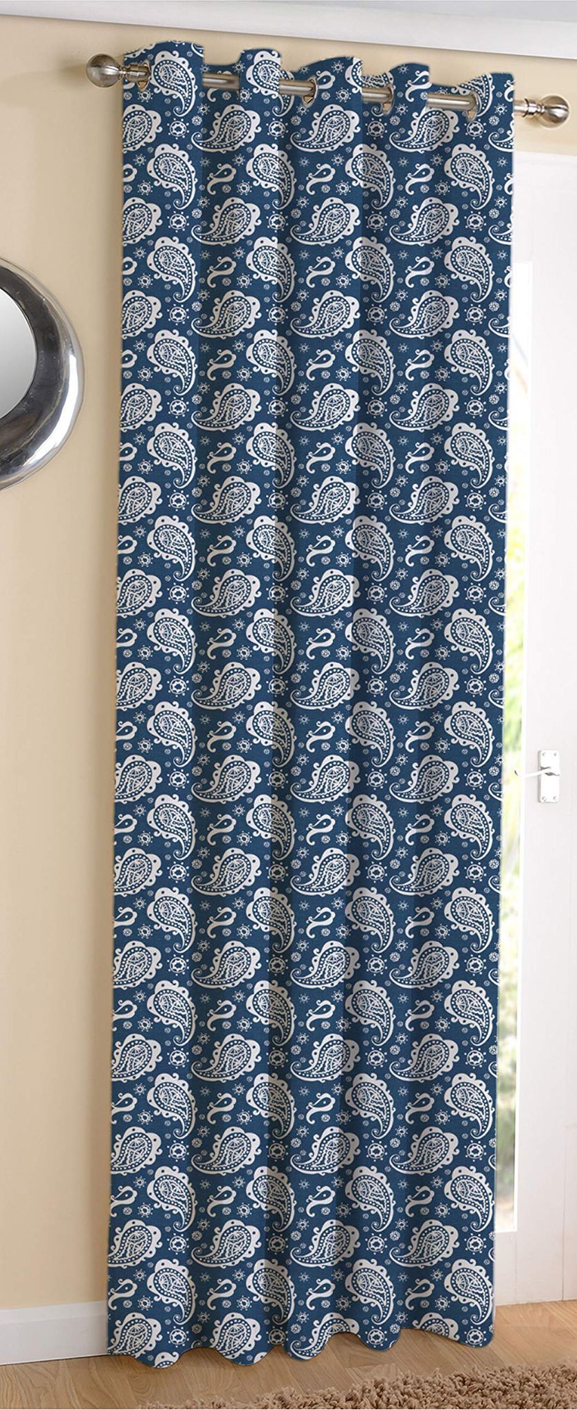 AIRWILL Cotton Blue Paisely Designed Blackout and Room Darkening 7ft Door Curtains Pack of 1 pc. (Printed - Blue)