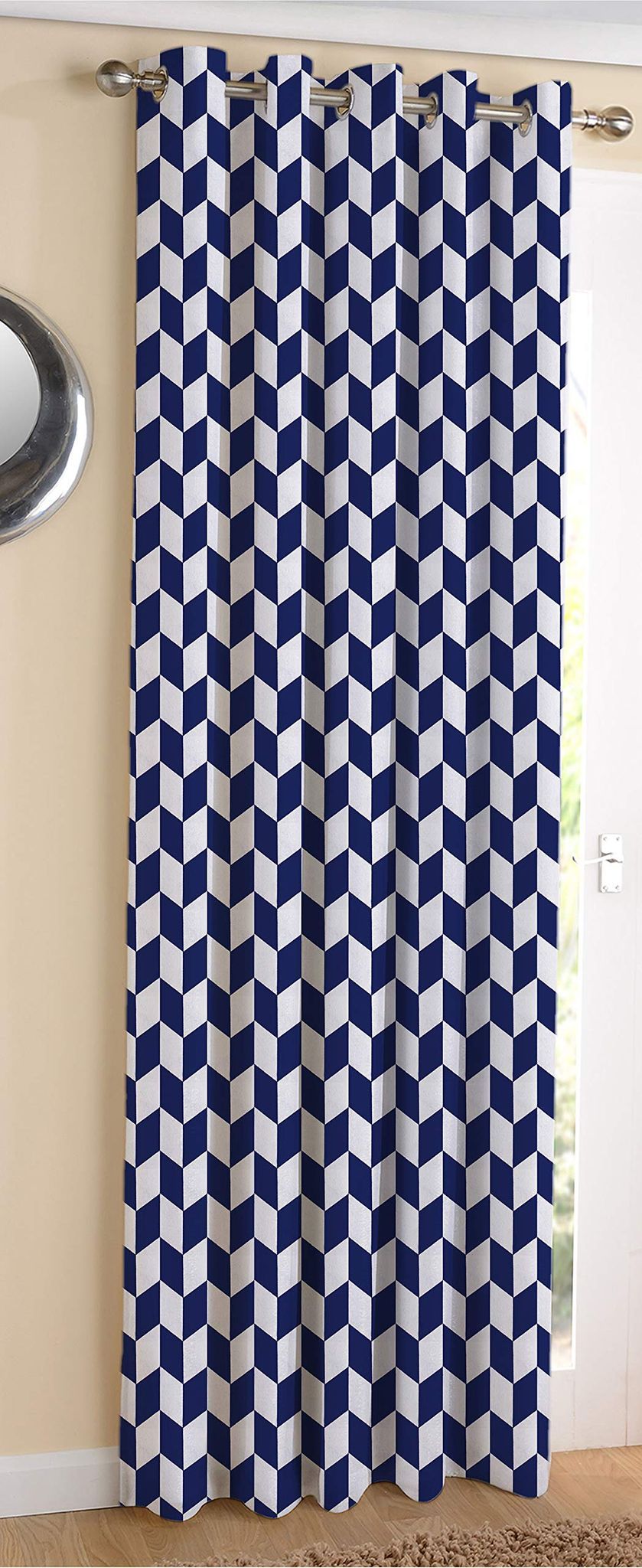 AIRWILL Cotton Designed Blackout and Room Darkening 7ft Door Curtains Pack of 1 pc. (Printed - Blue)