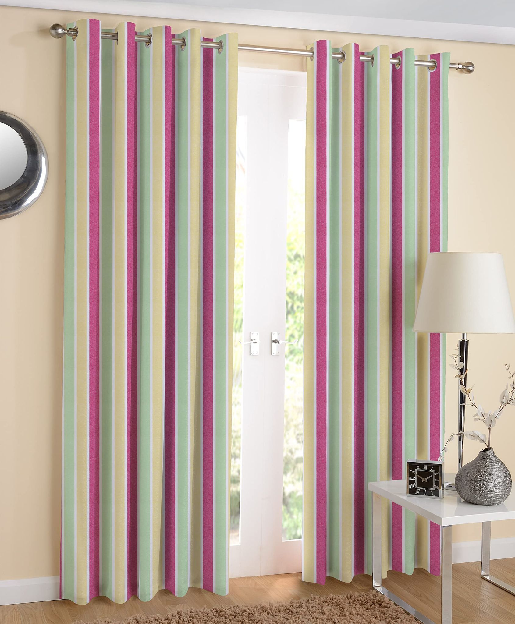 AIRWILL, Cotton Striped Pattern Door - 4x7ft Curtains - (Pack of 2 pcs) - Multicolor