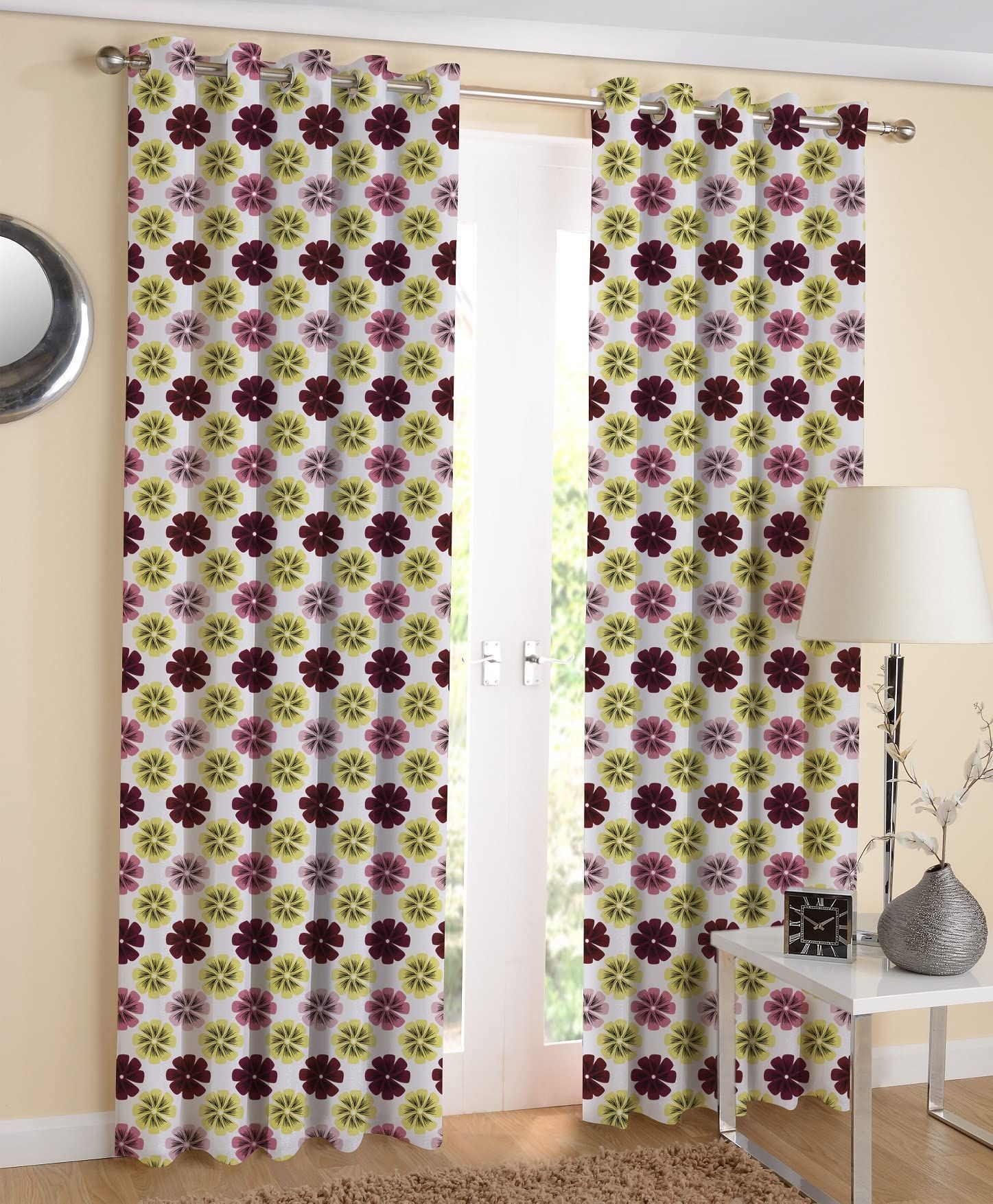 AIRWILL, Cotton Floral Pattern Door - 4x7ft Curtains - (Pack of 2 pcs) - Multicolor