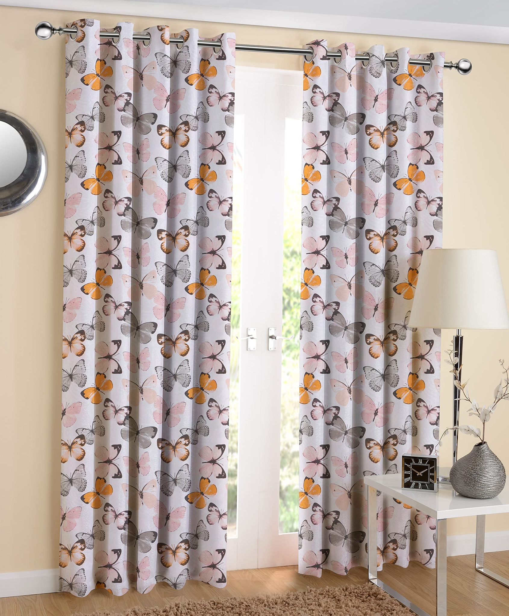 AIRWILL, Cotton Designer Themed Butterflies Digitally Printed Door Curtains, Sized 4ft in Width and 7ft in Length. Pack of 2 Pieces