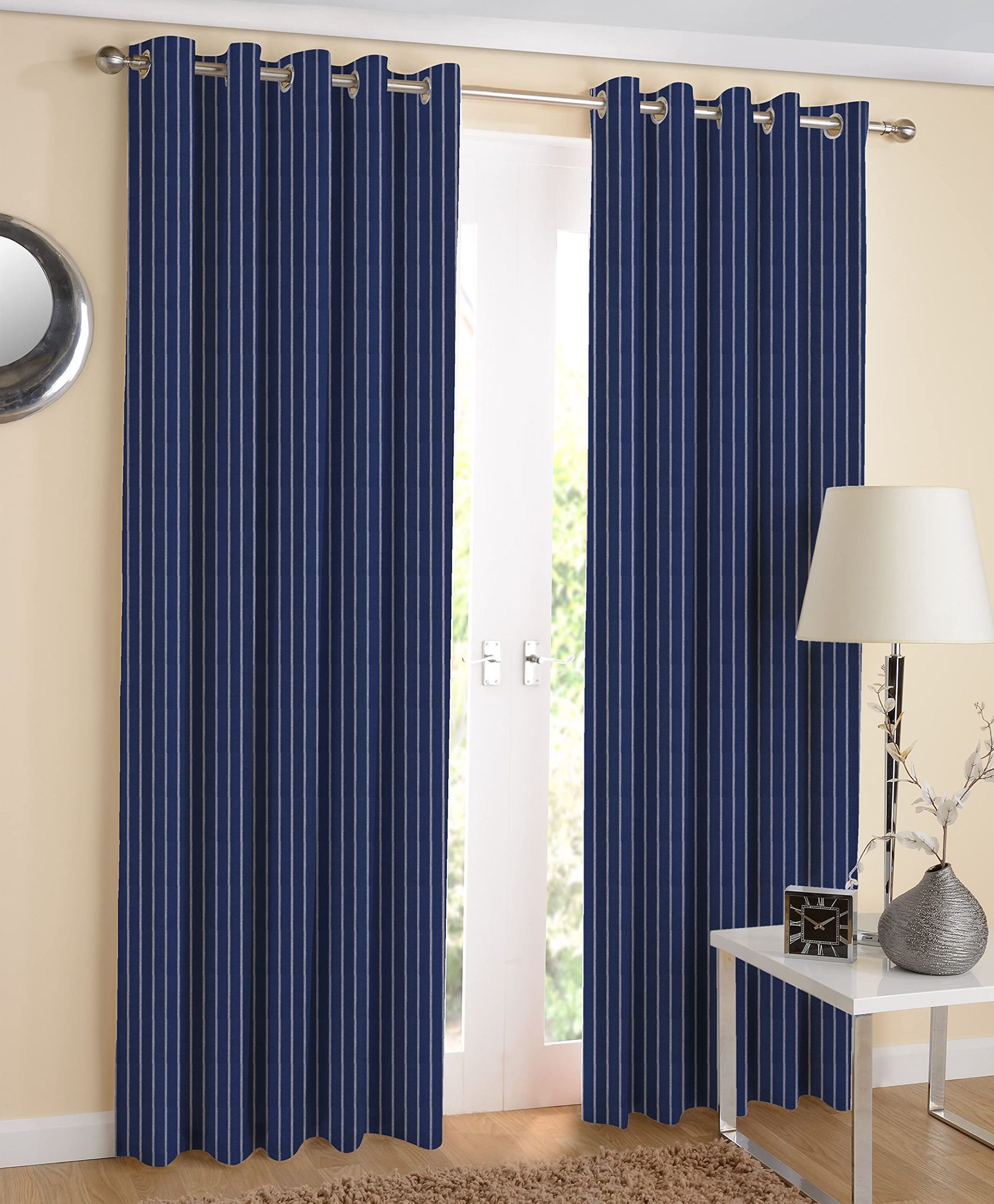 AIRWILL, Cotton Striped Pattern Door - 4x7ft Curtains - (Pack of 2 pcs) - Blue
