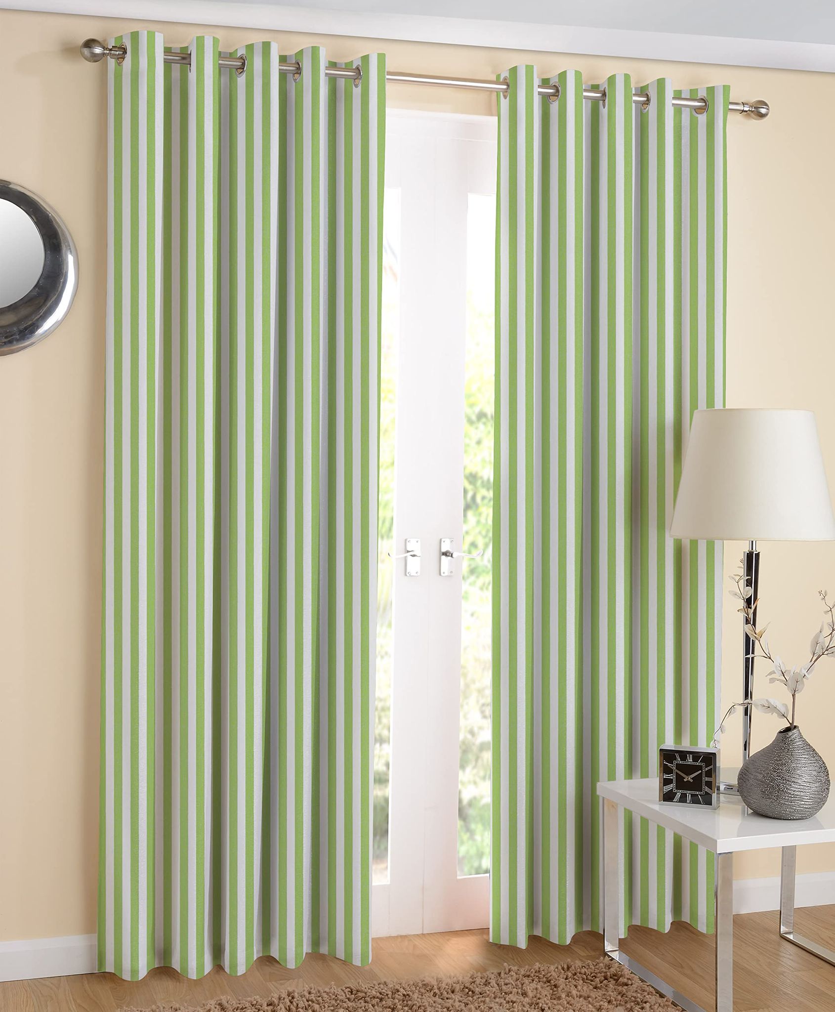 AIRWILL, Cotton Striped Pattern Door - 4x7ft Curtains - (Pack of 2 pcs) - Green