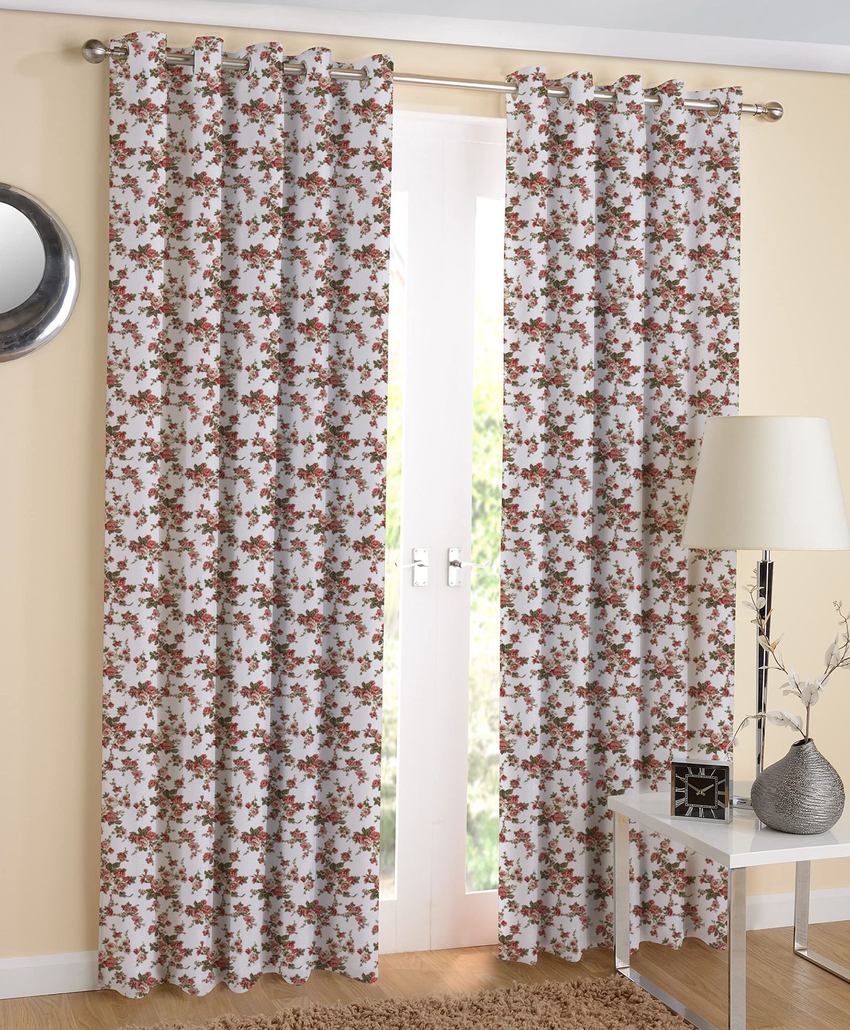 AIRWILL, Cotton Floral Pattern Door - 4x7ft Curtains - (Pack of 2 pcs) - Multicolor