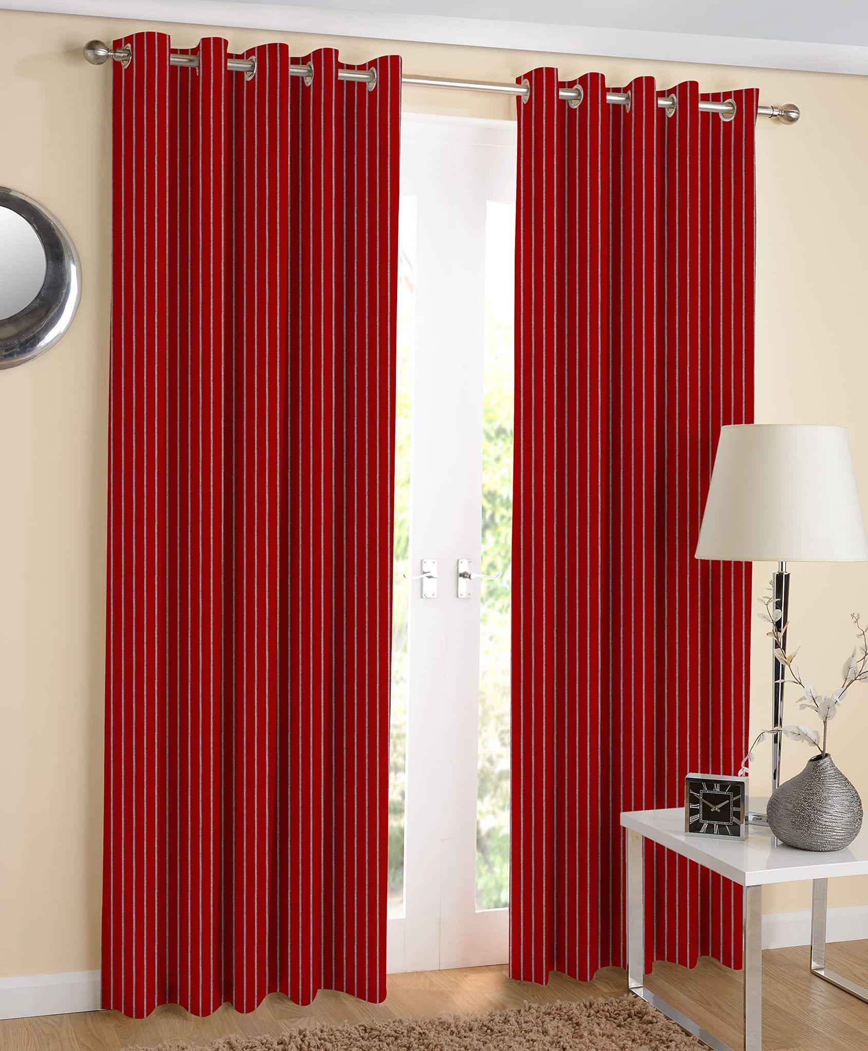 AIRWILL, Cotton Striped Pattern Door - 4x7ft Curtains - (Pack of 2 pcs) - Red