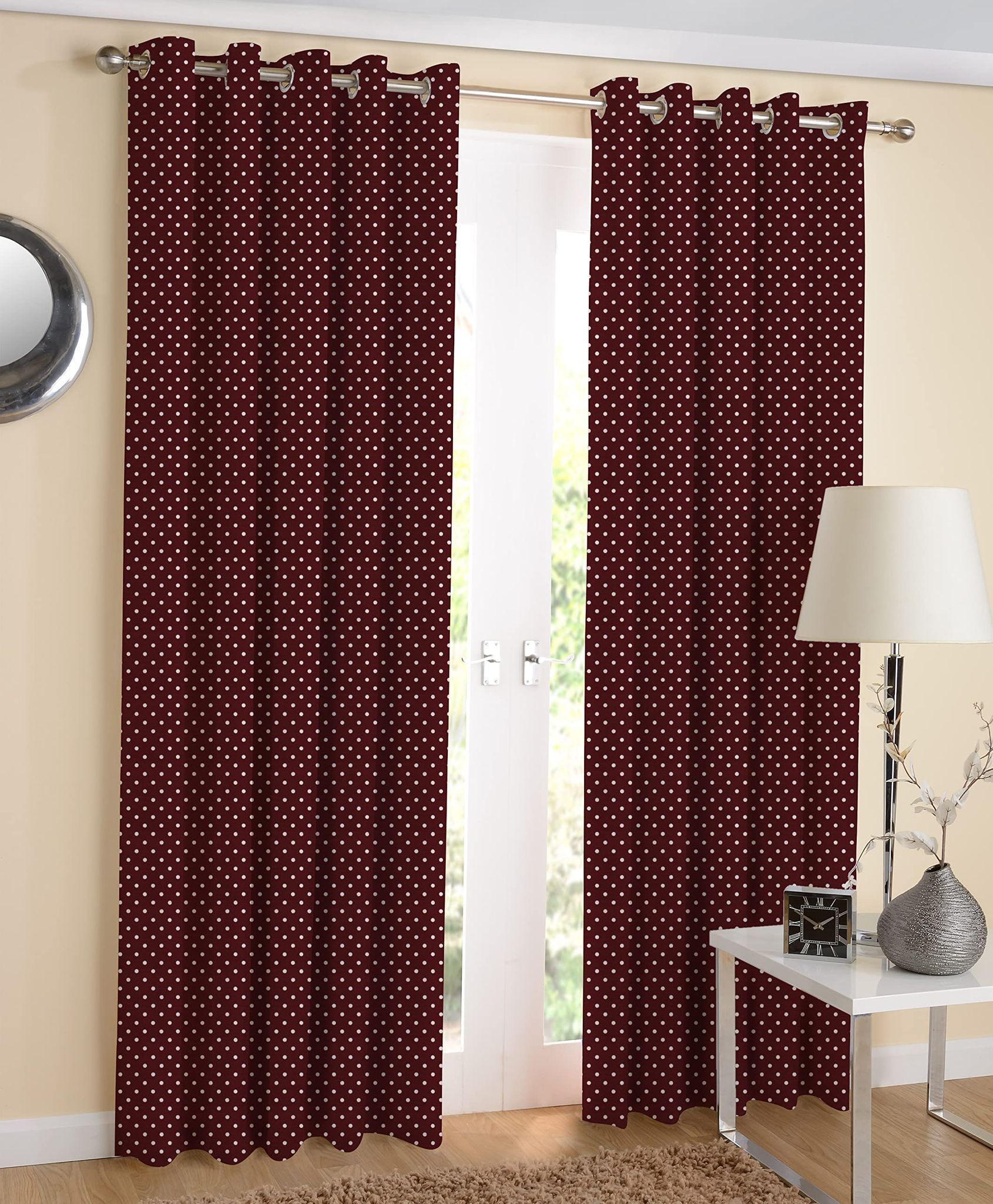 AIRWILL, Cotton Polka Dots Pattern Door - 4x7ft Curtains - (Pack of 2 pcs) - Maroon