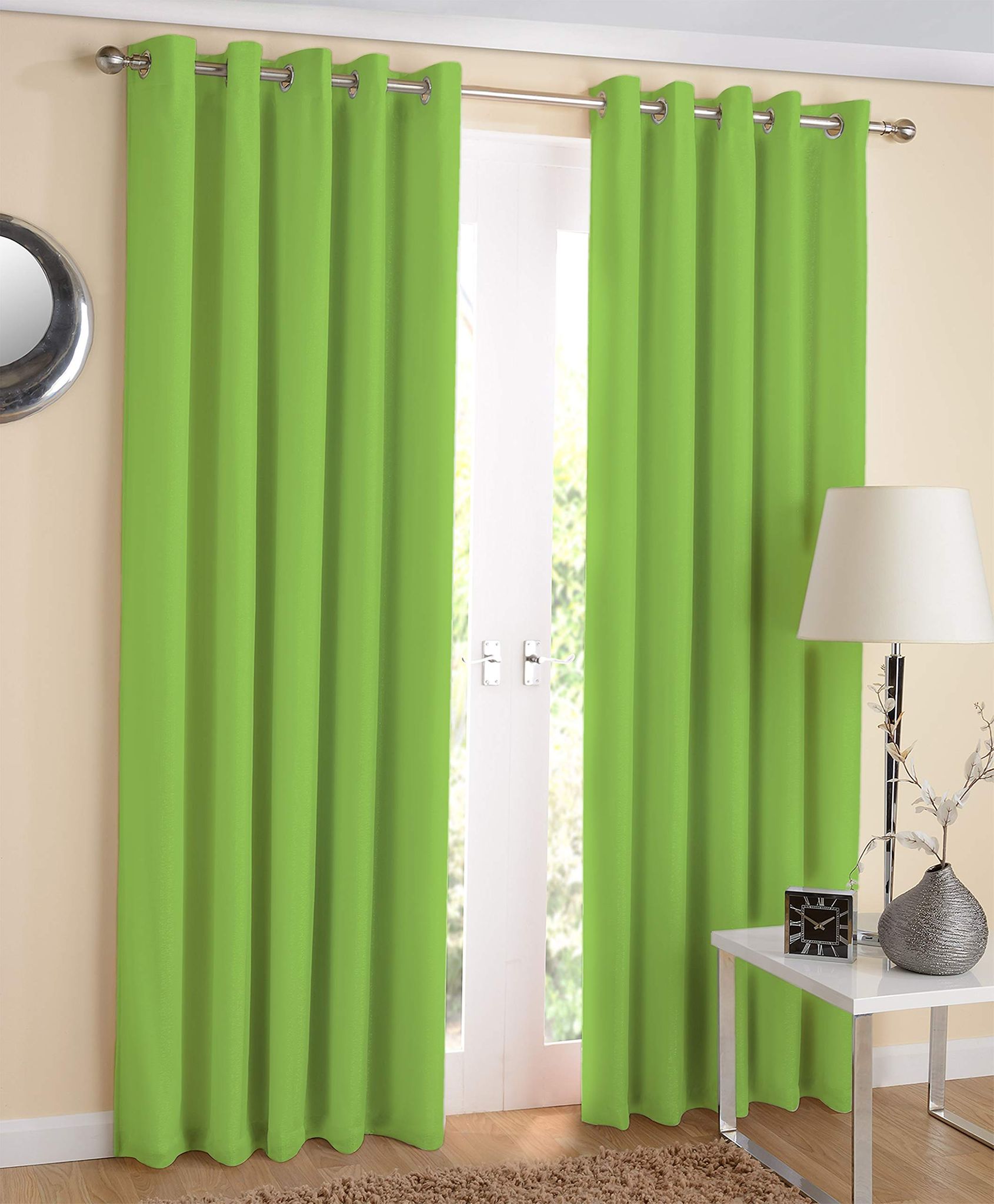 AIRWILL 100% Cotton Solid Pattern Door Curtains Sized, 7ft Length (Green, Pack of 2 pcs)