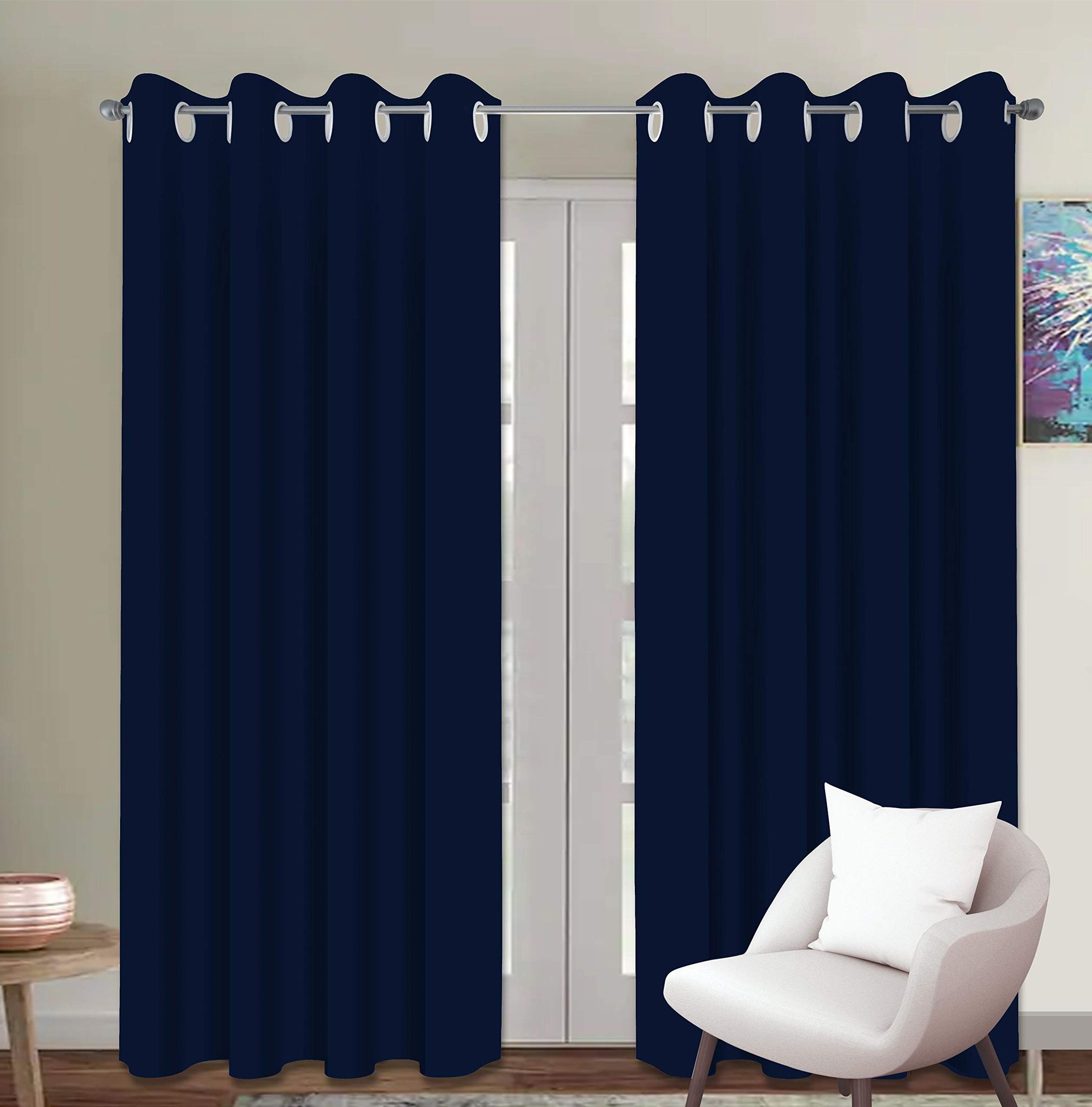 AIRWILL Cotton Solid Patteren 7ft Door Curtains (Blue - Pack of 2 pcs)