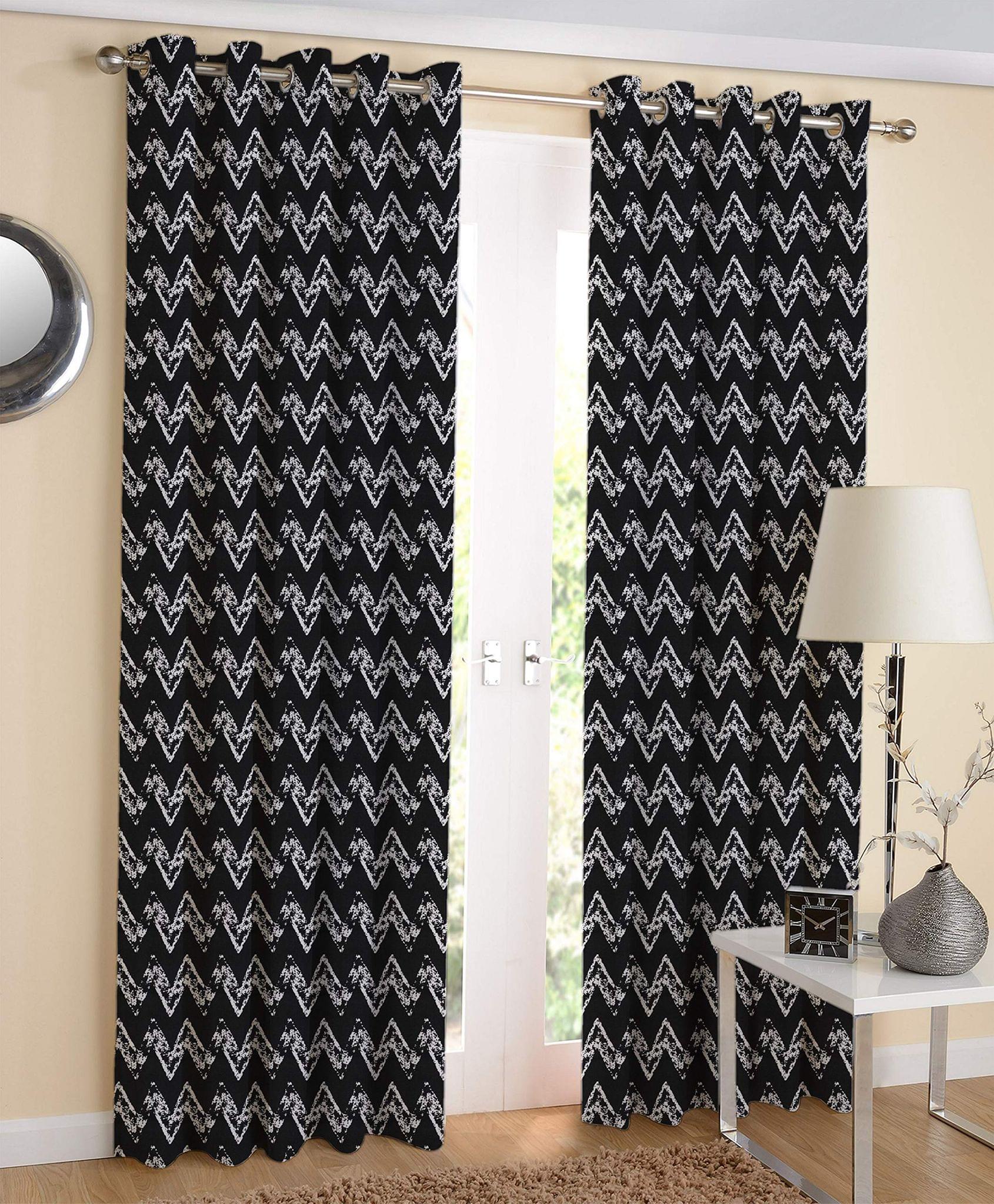 AIRWILL 100% Cotton Geometric Pattern Door Curtains Sized, 7ft Length (Black,White, Pack of 2 pcs)