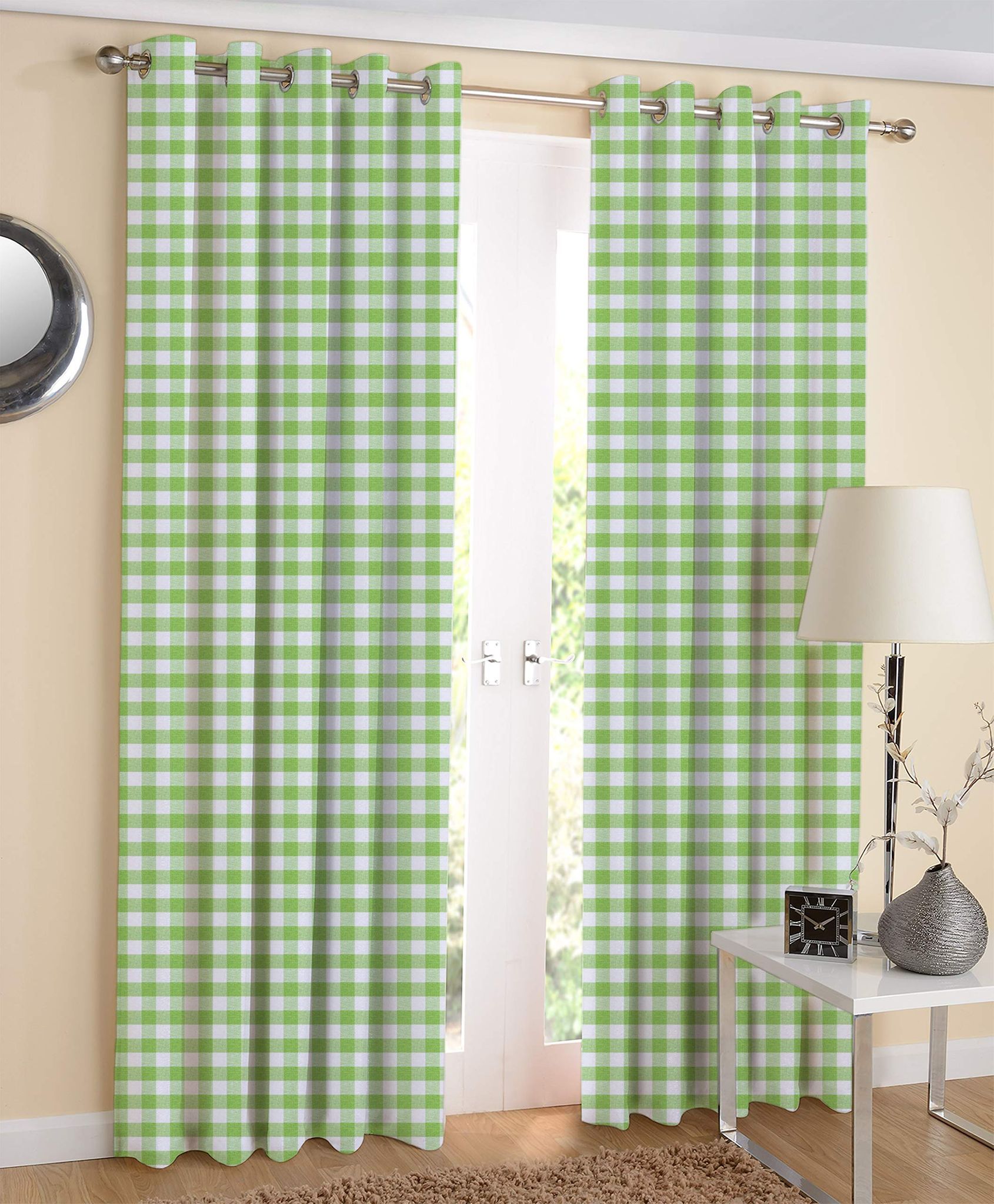 AIRWILL Green Printed Pattern Cotton Door Curtains 4x7ft Pack of 2 Pieces
