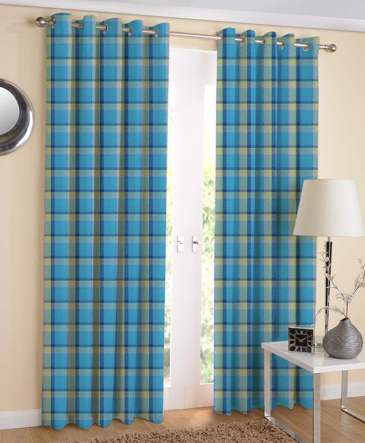 AIRWILL Designer Cotton Door Curtains (Blue; 4ft Width and 7ft Length) -Pack of 2 Pieces