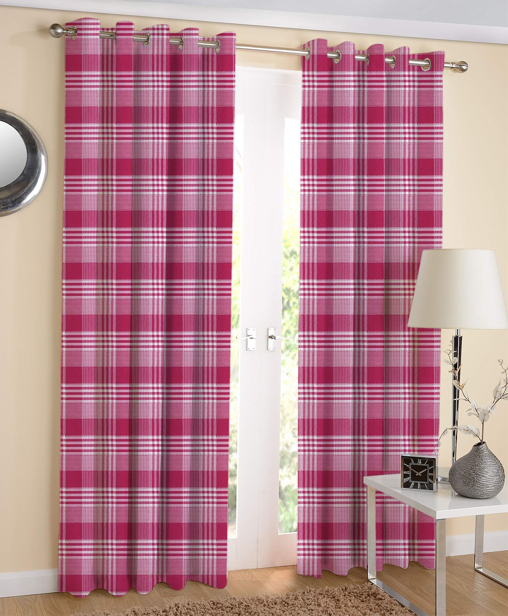 AIRWILL Pink Printed Pattern Cotton Door Curtains 4x7ft Pack of 2 Pieces