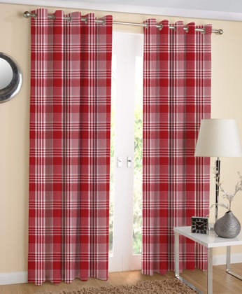 AIRWILL Cotton Designer Door Curtains - Red (4ft in Width and 7ft in Length - Pack of 2 Pieces)
