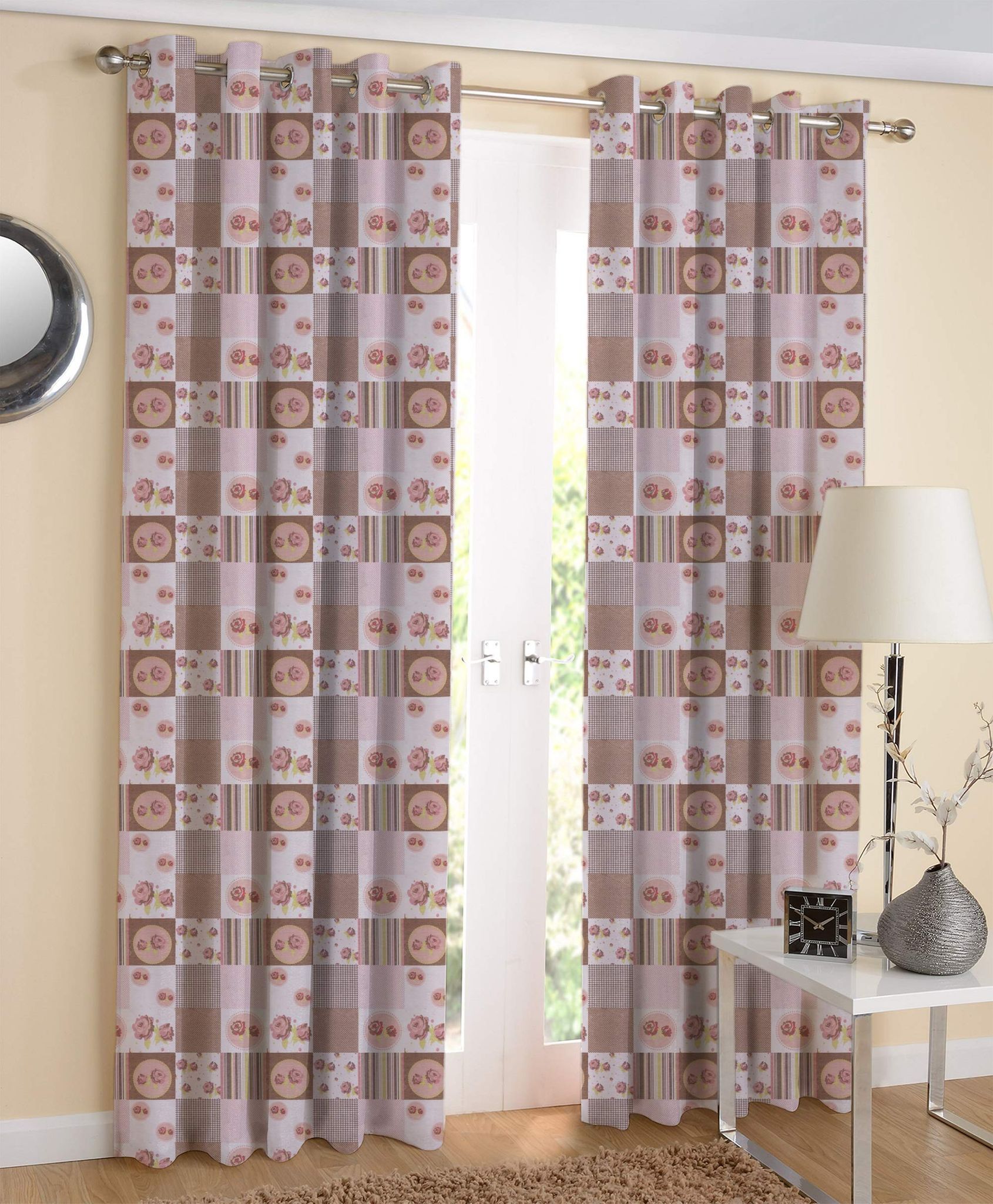 AIRWILL Cotton Print Grommet Door Curtain, 7ft, Multicolour - Pack of 2., Grommets