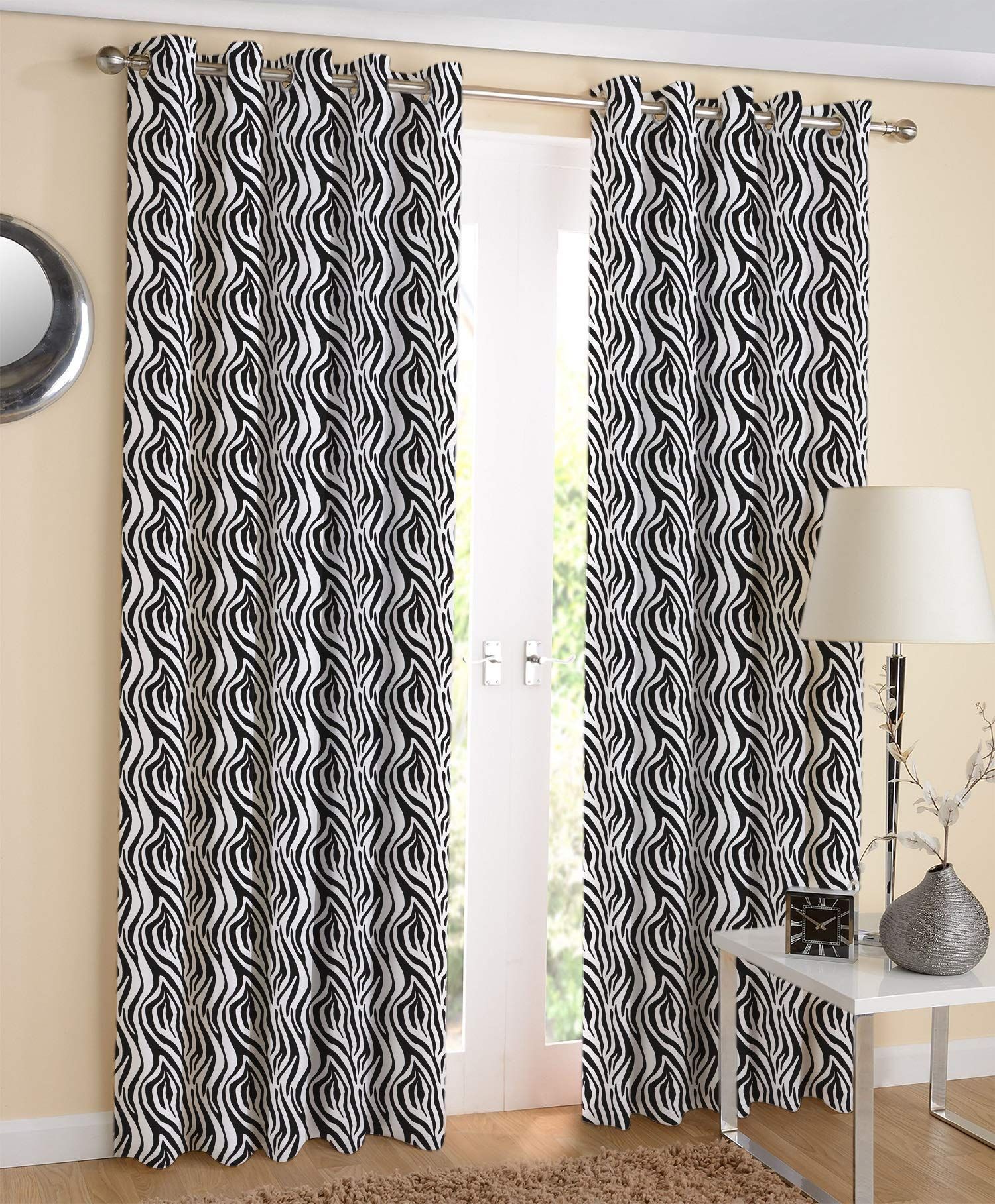 AIRWILL, 100% Cotton Designer Printed 7ft Door Curtains, (Black &White Colors) Pack of 2 pcs