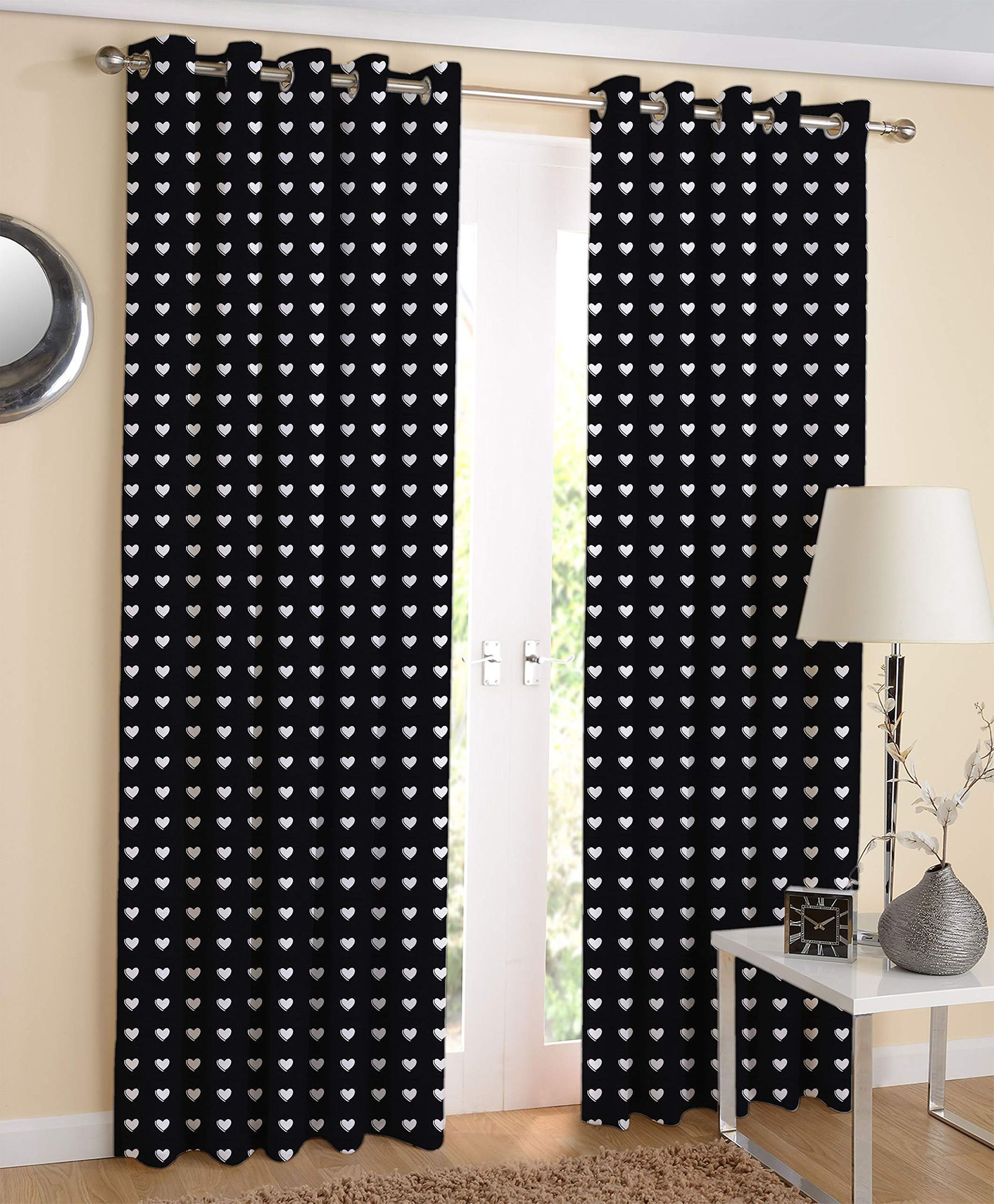 AIRWILL, 100% Cotton Designer Printed 7ft Door Curtains, (Black &White Colors) Pack of 2 pcs