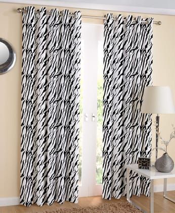 AIRWILL, 100% Cotton Designer Printed 7ft Door Curtains, (Black &White Colors) Pack of 2 pcs