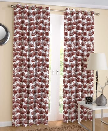 AIRWILL Maroon Floral Pattern Cotton Window Curtains 4x5ft Pack of 2 Pieces