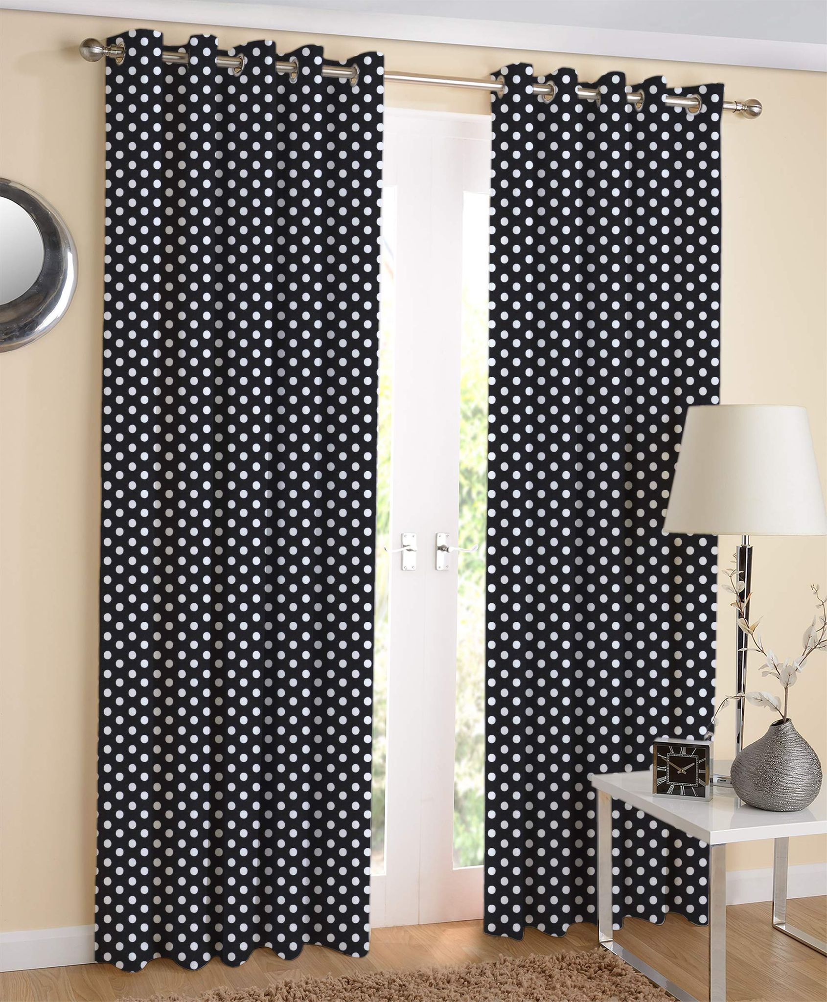 AIRWILL Black & White Printed Pattern Cotton Window Curtains 4x5ft Pack of 2 Pieces