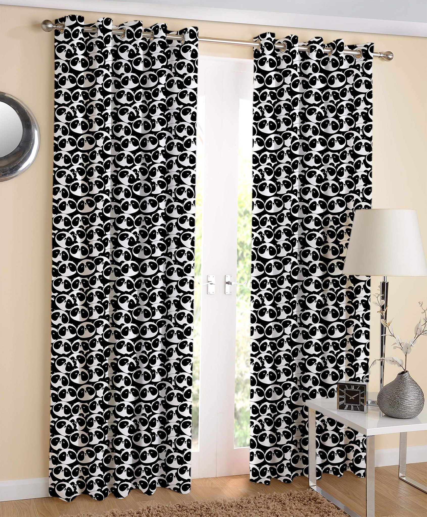 AIRWILL White & Black Self Design Pattern Cotton Window Curtains 4x5ft Pack of 2 Pieces